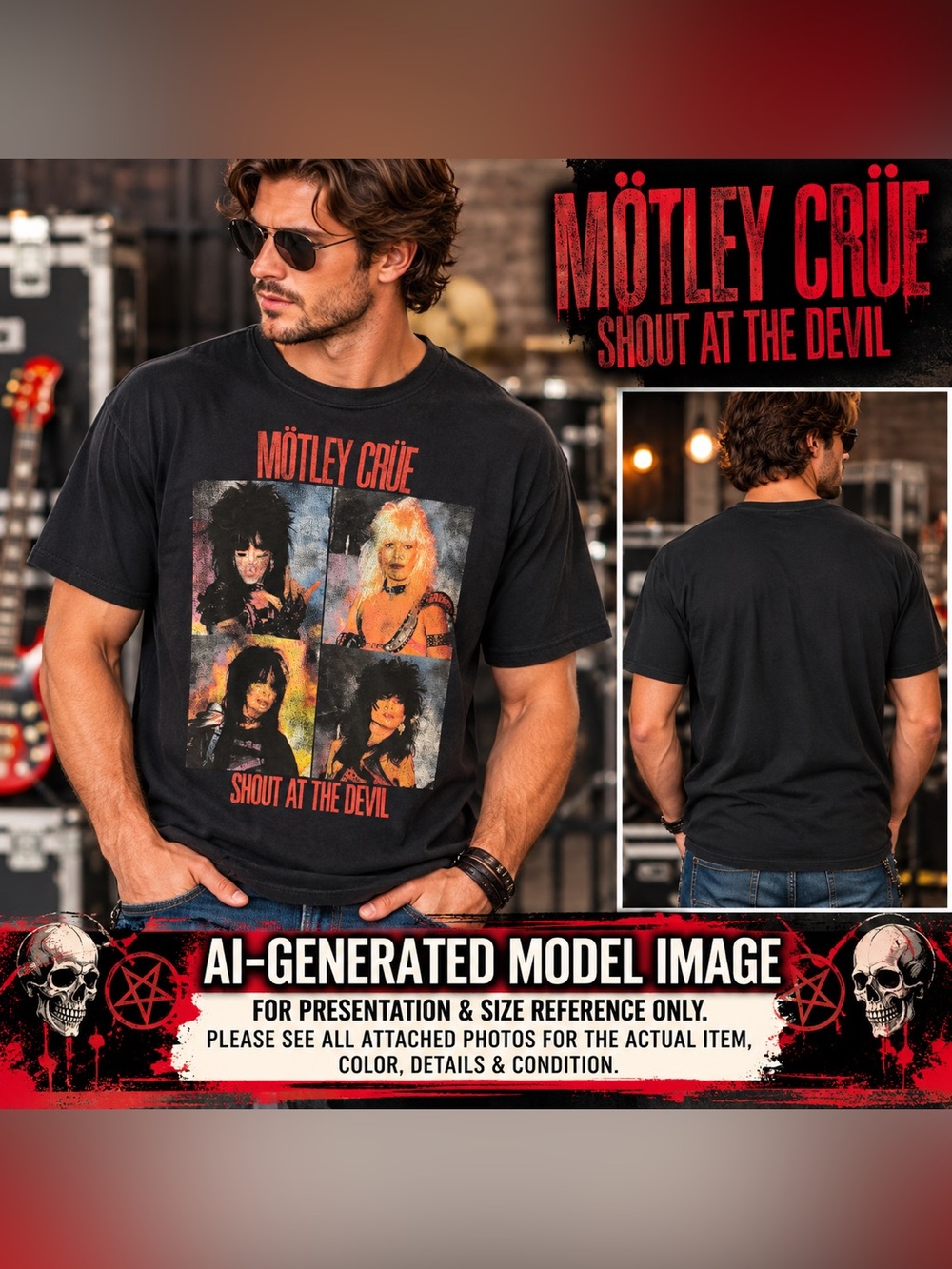 Mötley Crüe Shout at the Devil Band Photo Graphic Tee Black XL